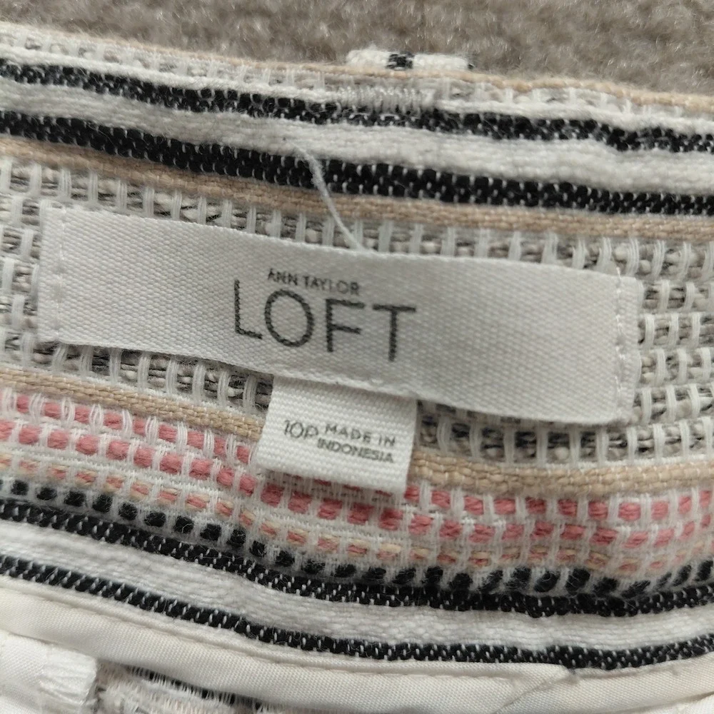 Ann Taylor LOFT Striped Textured Riviera Shorts Size 10P Black Pink Gray White